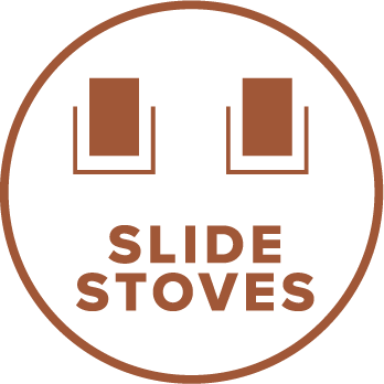 Stove that slides on two guides for assistance or for pellet loading.
